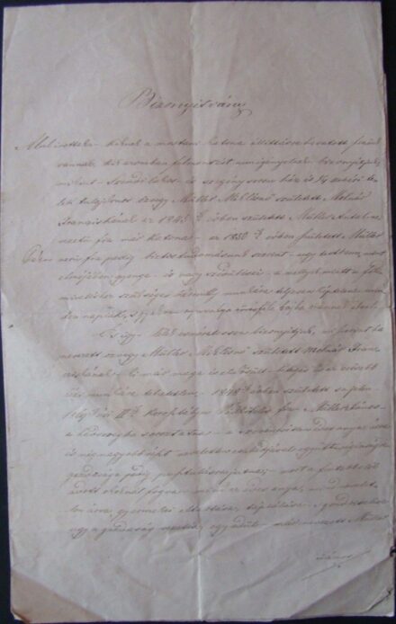 55-1679 1869 Bizonyítvány katona köteles személyről, hogy ő a család fentartója, szép viaszpecséttel