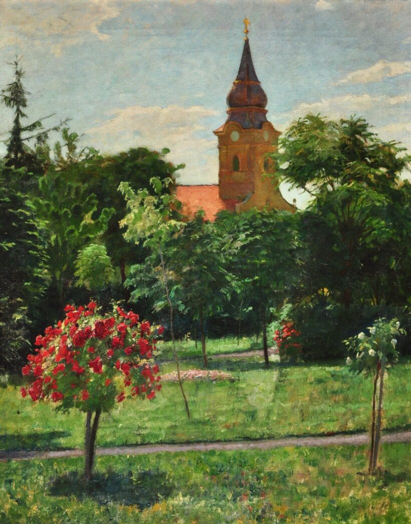 VIDOVSZKY BÉLA ( 1883- 1973 ) Templom kert