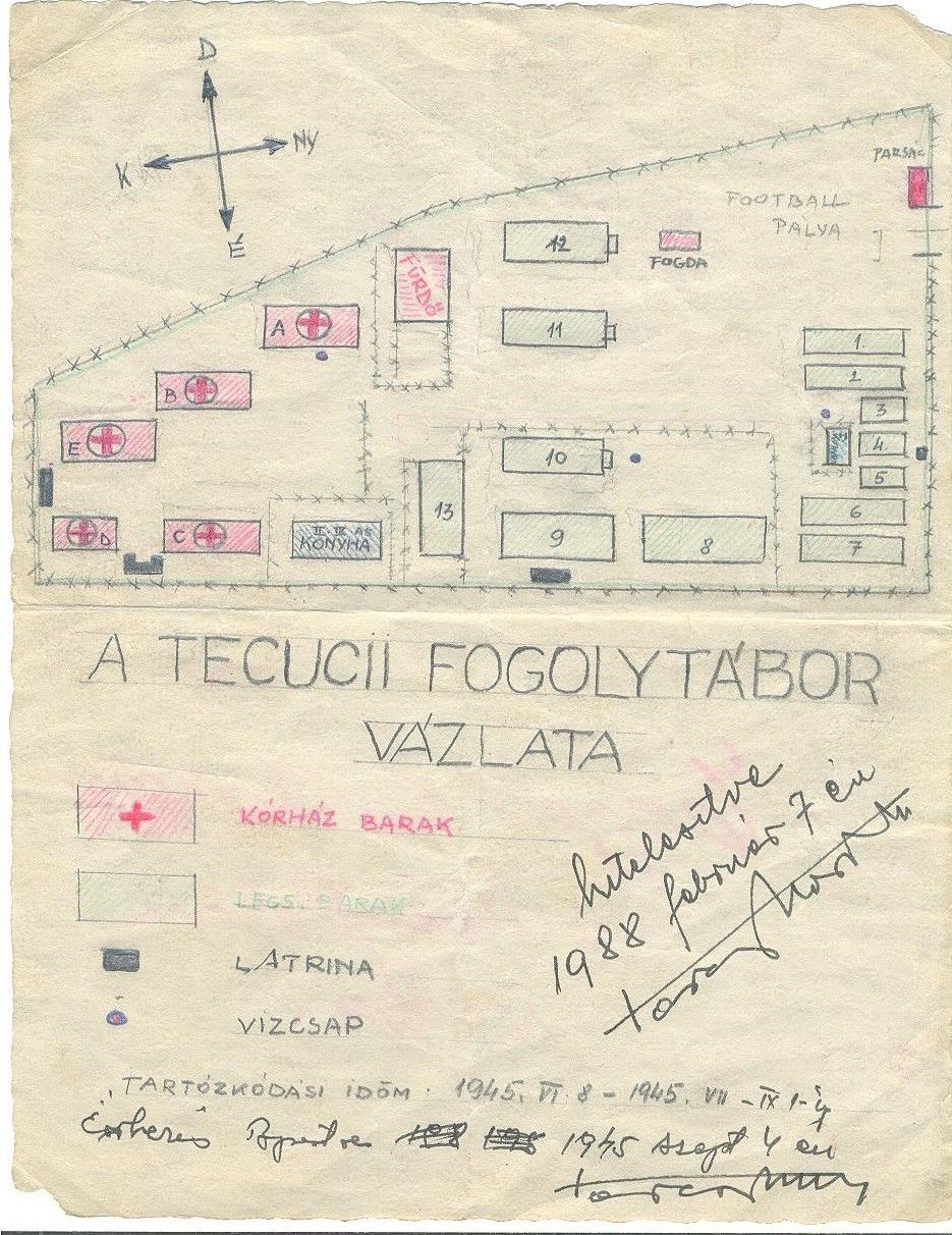 56-501 Vázlatrajz a Tecuci /Erdély/ fogolytáborról 1945.állapot szerint A vázlatrajz hítelesítve. Ritka!!!!