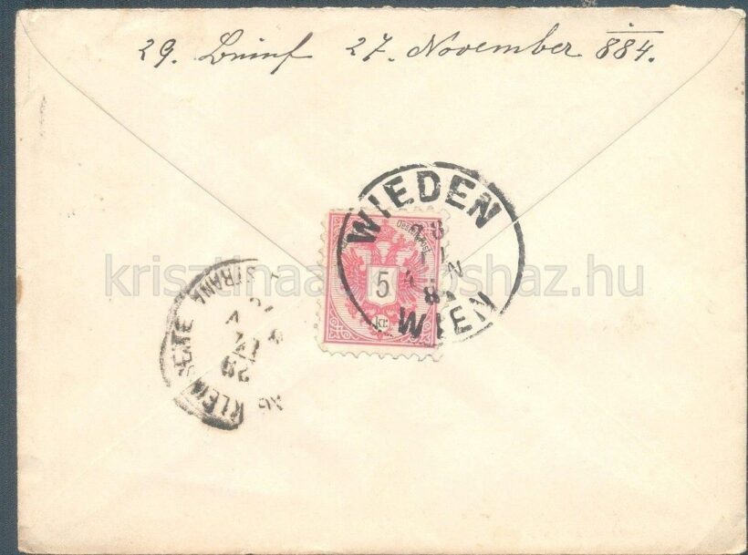 56-117 1884. 5k levélboríték "Wien Wieden-Prag" - Image 2