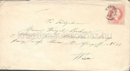 56-118 1872. 5 k levélboríték "Bruneck-Wien"