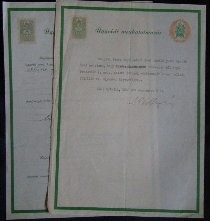 56-1208 1939 2 db Ügyvédi meghatalmazás