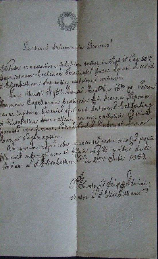 56-1151 1854 Igazolás házasság kötésről