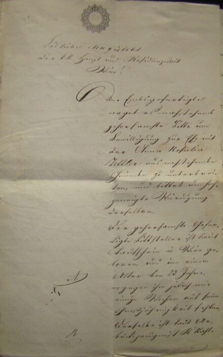 56-55 1850 Szignettás levél városi tanácsos aláírásával a Cs. és Kir. katonaságnak / 3 oldal