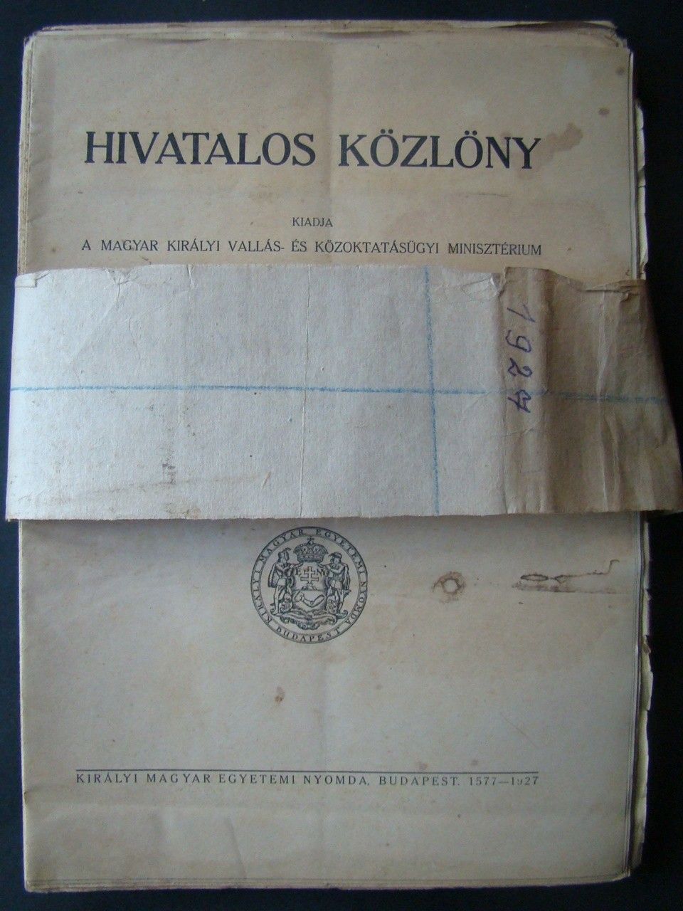 56-1627 1927 Hivatalos Közlöny a Magyar Kir. Vallás - és Közoktatási Minisztérium lapja / Teljes év