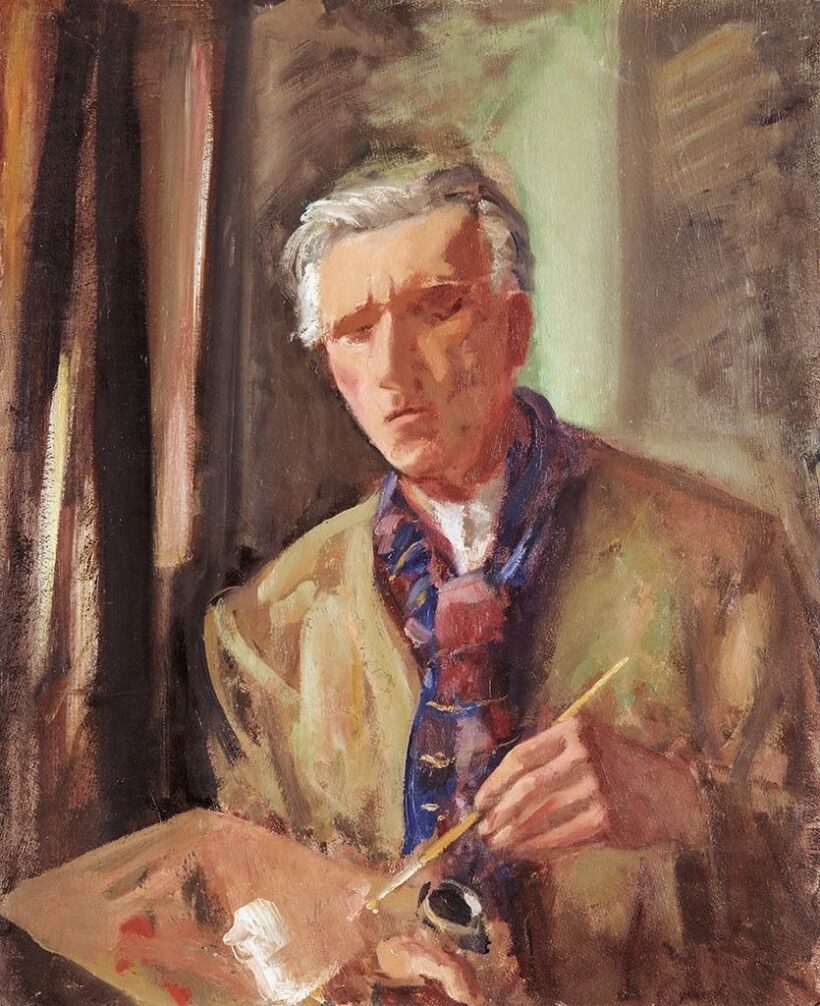 Márffy Ödön (1878-1959): Önarckép kék sállal (Vörös-kék sálas önarckép), 1958