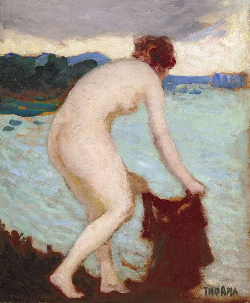Thorma János (1870-1937): Akt lepellel (Vízparton)