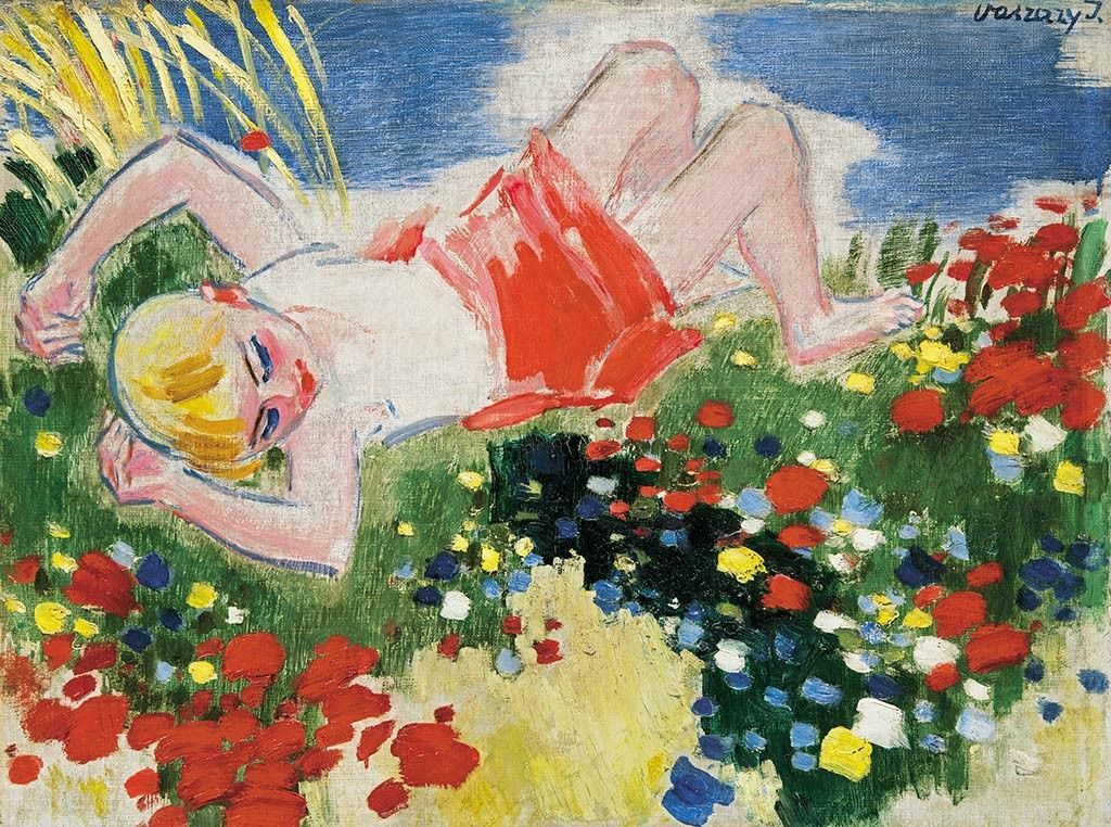 Vaszary János (1867-1939): Kislány a réten, 1930-as évek második fele