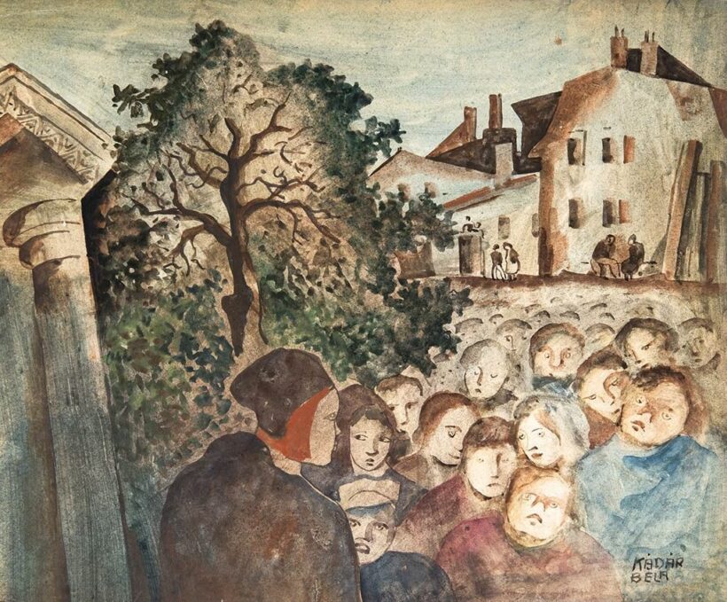 Kádár Béla (1877-1956): Szónok, Hátoldalon: Kalapos hölgy (vázlat)