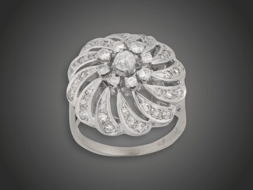 Gyűrű, 585 au, 45 bril. cca. 1,00 ct, 7,4 g