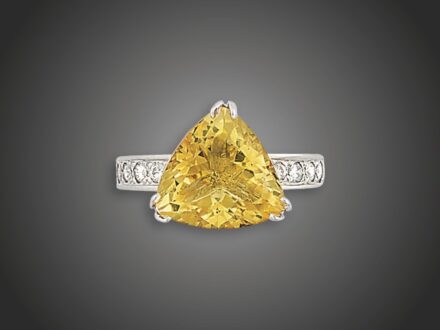Gyűrű, 585 au, 1 citrin, 10 bril. cca. 0,35 ct, 4,2 g