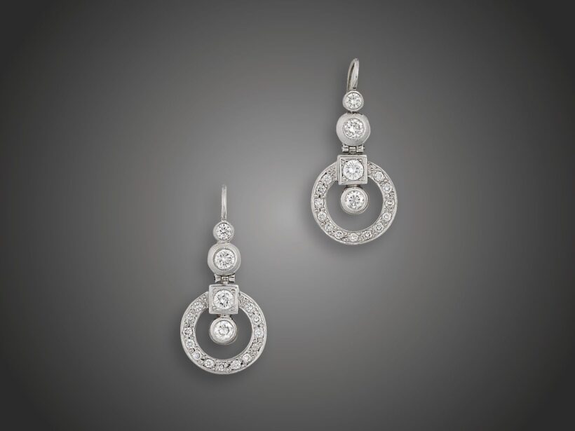Fülbevaló, 585 au, 34 bril. cca. 1,40 ct, 7,1 g