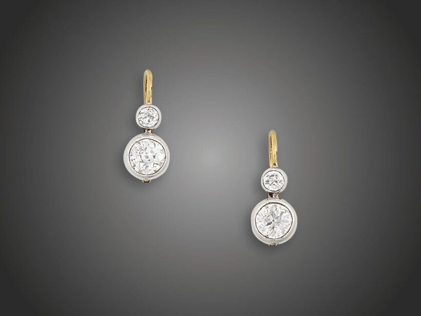 Fülbevaló, 580 au, 4 bril. cca. 2,40 ct, 2,8 g
