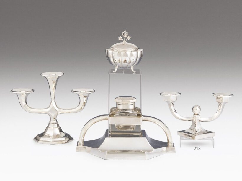 Art deco gyertyatartó, ezüst, 242 g.