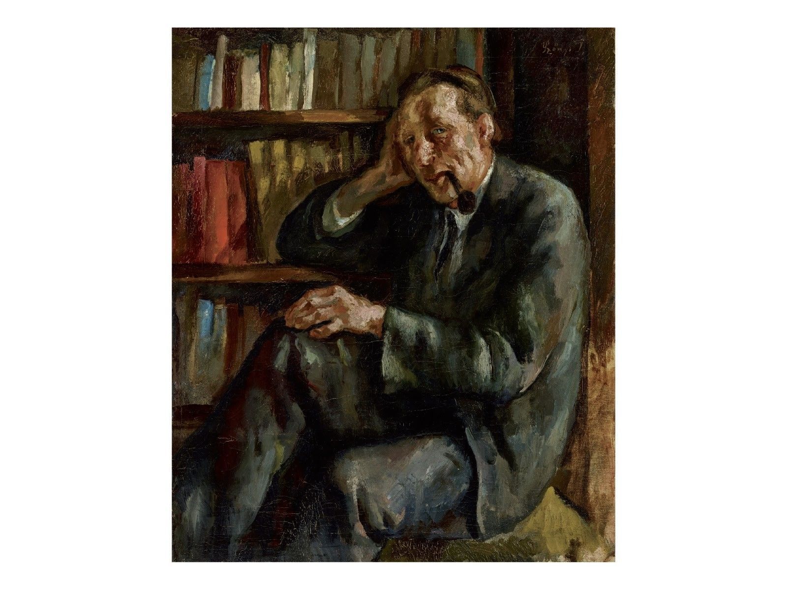 Szőnyi István: Pipázó férfi könyvtárszobában (1924)