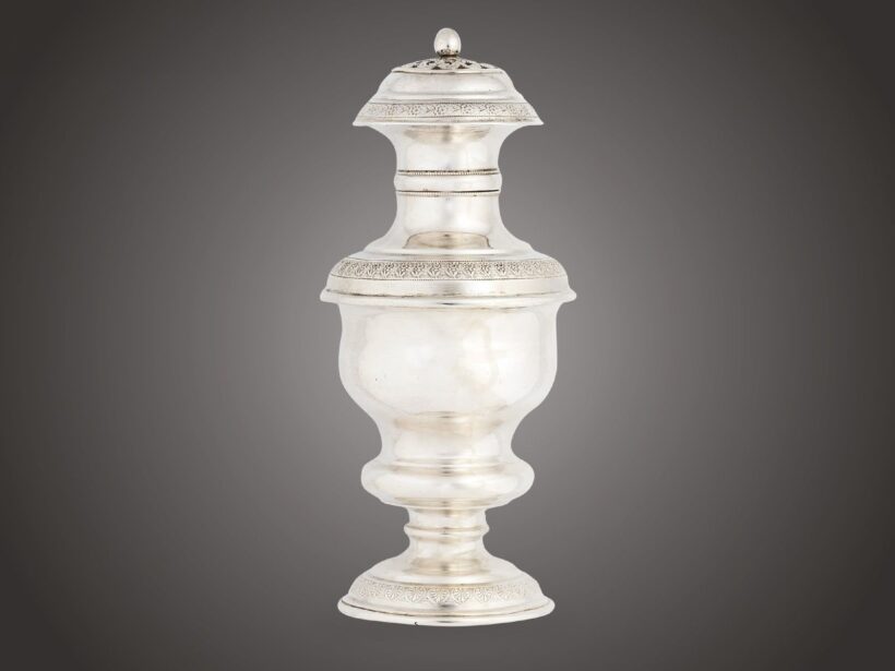 Pesti biedermeier cukorszóró, ezüst, 157 g.