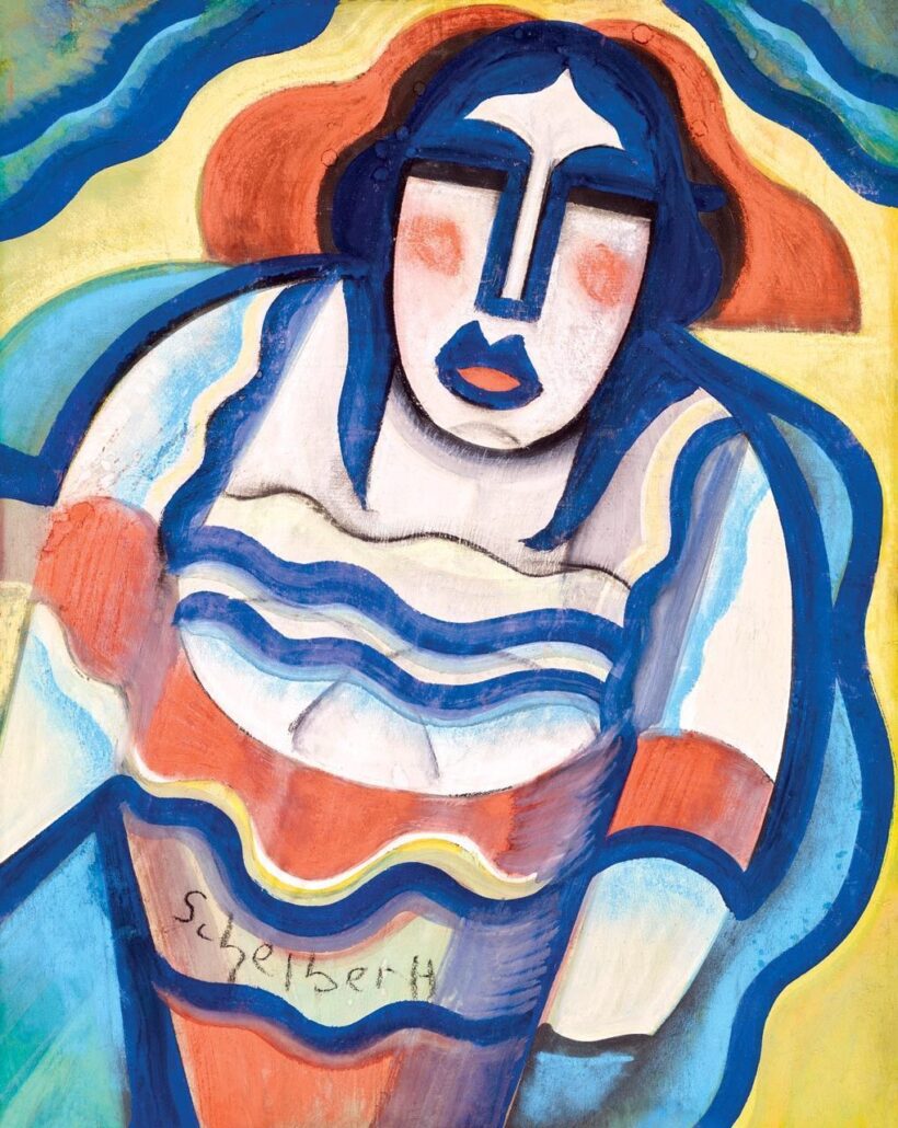 Scheiber Hugó: Art deco nő csíkos ruhában (Kokott), 1930 körül