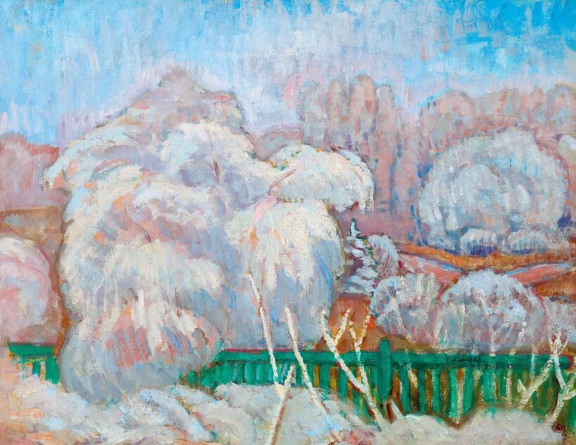 Iványi Grünwald Béla: A zöld kerítés (Téli táj), 1910 körül
