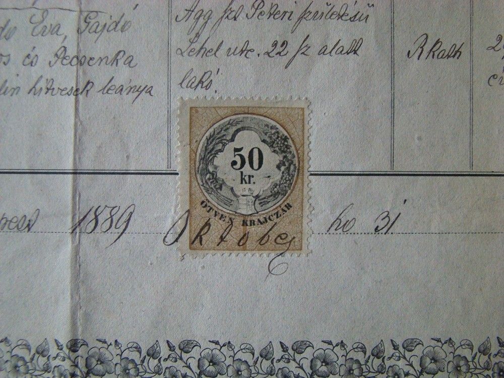 57-1338 1889 Házasságlevél a budapesti Sz. Rókus plébánia anyakönyveiből, magyar nyelven, 50 Kr bélyeggel. Érdekessége, hogy halálos ágy mellett kötette az esketés - Image 2