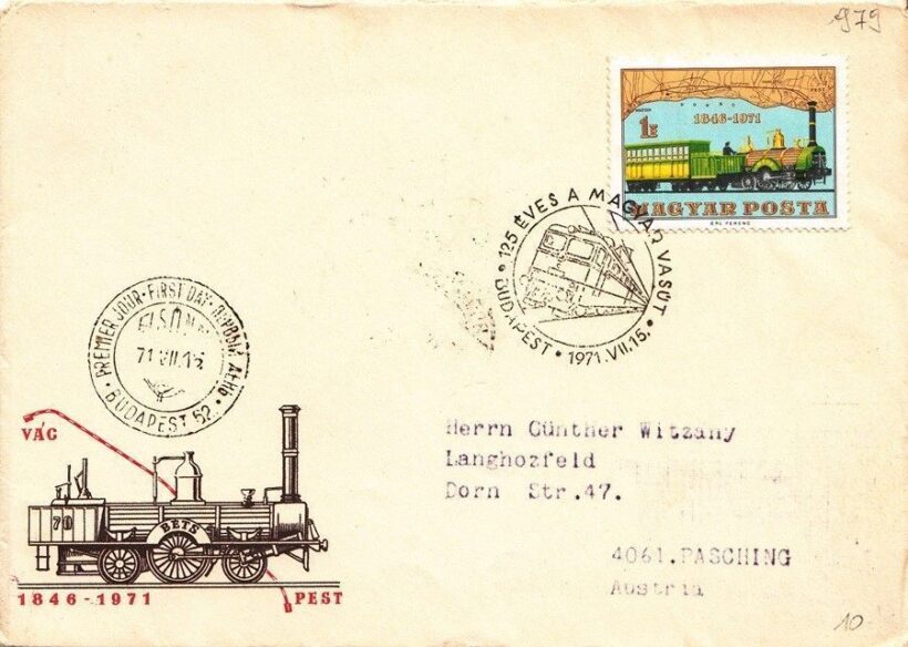 57-979 "125éves a magyar vasut" emlékbélyegzéssel ellátott emlékboríték