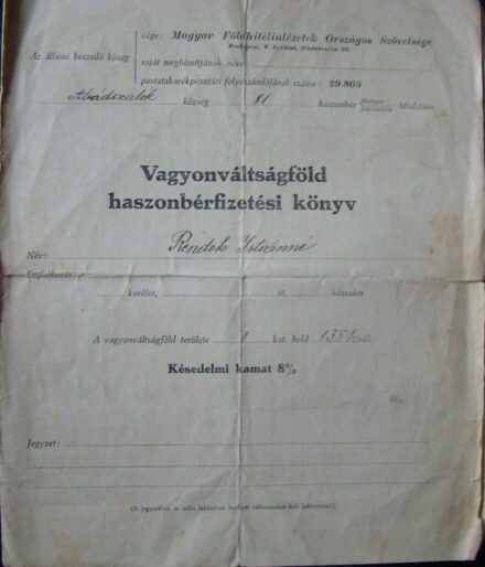 57-89 1927-28. Vagyonváltságföld haszonbérfizetési könyv Abádszalók