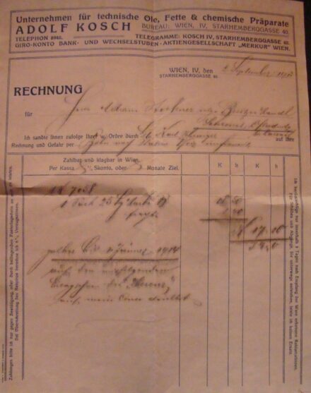57-422 1913 Számla, Adolf Kosch Bécs