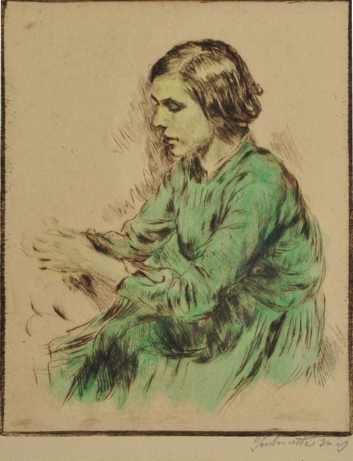 PERLMUTTER IZSÁK ( 1866- 1932 ) Zöld ruhás nő