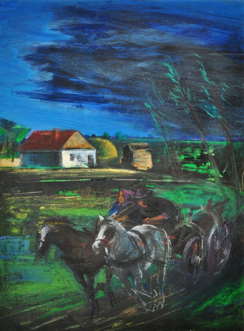 EZÜST GYÖRGY ( 1935- ) Szekér viharban