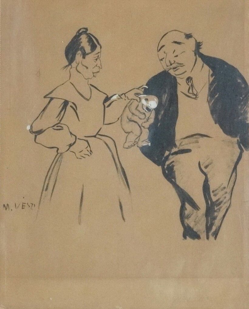 Ismeretlen szignó: Karikatúra (kismajom)