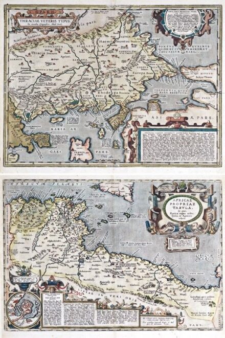 Ortely, Abraham (1527-1598): Trákia és Észak-Afrika térképe, 2 db