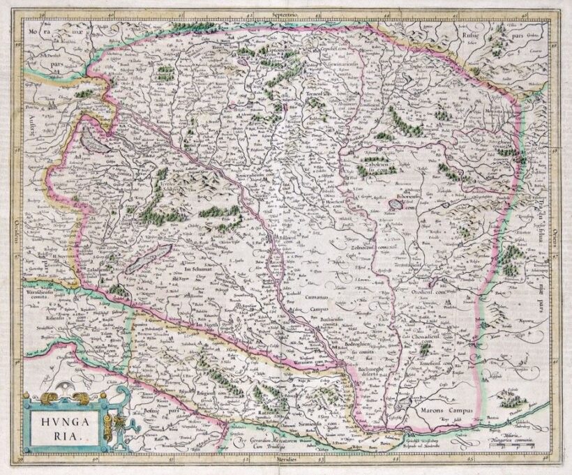 Mercator, Gerhard (1512-1594): Magyarország térképe Erdély nélkül, 1585