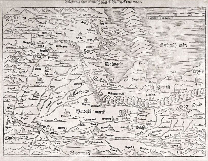 Hirschvogel, Augustin (1503-1553): Szlovénia térképe - Sclavonia oder Windisch Marck, Bossen, Crabaten