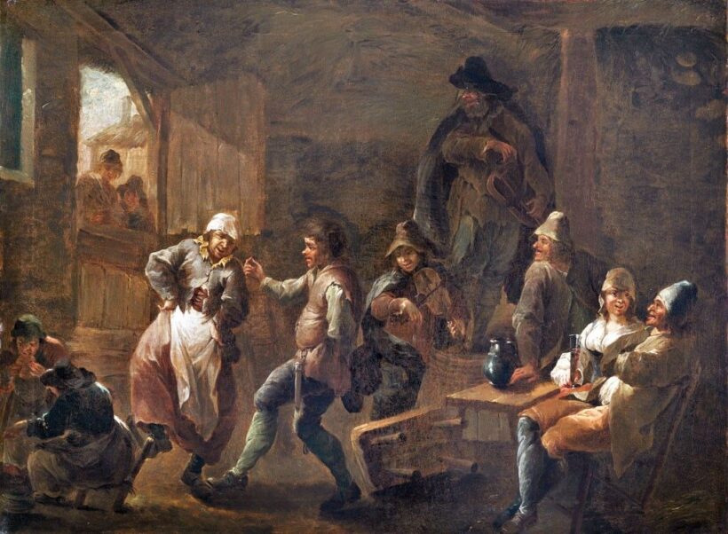 Berchem, Nicolas metszete után, 17. sz.: Mulatozó parasztok