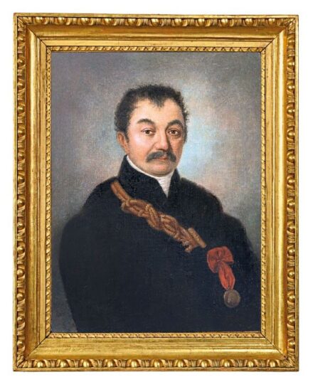 Magyar festő, 18. sz. vége: Domonkos János (1768 - 1833) portréja (Jókai Mór róla mintázta Az aranyember című régényének Tímár Mihály nevű szereplőjét)