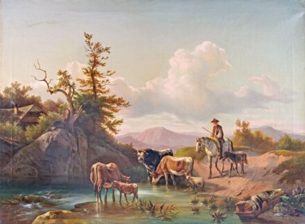 Gauermann, Friedrich után, 19. sz. második fele: Folyópart tehénpásztorral