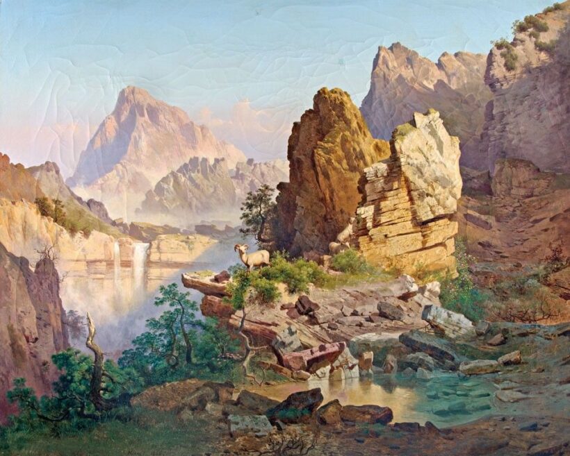 Markó Ferenc (1832-1874): Hegyvidéki tájkép zergékkel, 1866