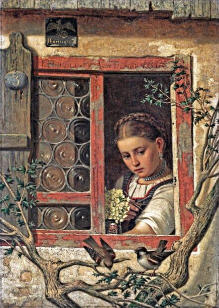 Freiesleben, Ernst (1838-1883): Ablakon kitekintő lány, 1868