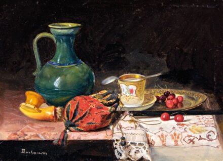 Bachmann Károly (1874-1924): Csendélet pipadohánytartó zacskóval