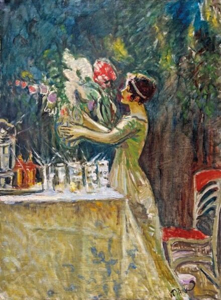 Márk Lajos (1867-1940): Virágokat rendező hölgy