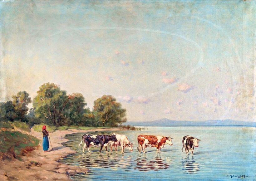 Rubovics Márk (1867-1947): Itatás a Balatonnál