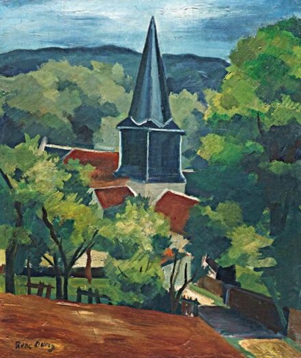 Durey, Rene (1890-1959): Falurészlet templommal