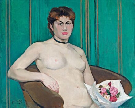 Iserbyt, Georgina (1915-2001): Akt virágcsokorral