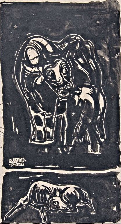 Kádár Béla (1877-1956): Bivaly borjakkal, 1935 körül