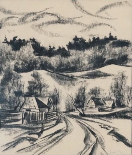 Huszár G.szignó: Falu a dombok között, 1942