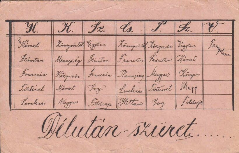 58-1549 1918 Tábori postai levelezőlapra írt órarend - Image 2