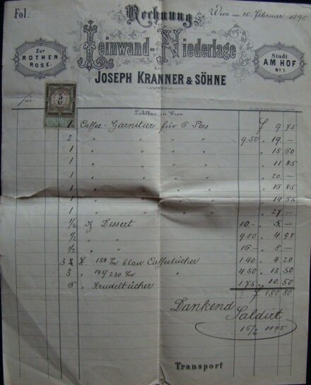58-628 1895. Számla 5kr. okmánybélyeggel