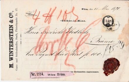58-611 1871. Csomagszállító 5 kr okmánybélyeggel