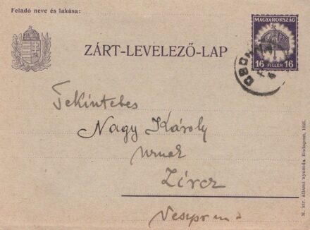 58-541 cca 1930 Díjjegyes zárt levelezőlap " BUDAPEST " - Zircz