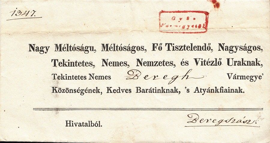 58-806 1842. Levél Győr Vármegyétől Beregszázra