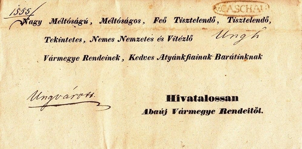 58-562 1842. Hivatalos levél " v. CASCHAU" - Ungvár